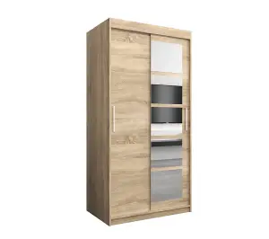 Stylish Oak Sonoma Roma I Sliding Door Wardrobe W1000mm H2000mm D620mm Mirrored Elegant Storage Solution