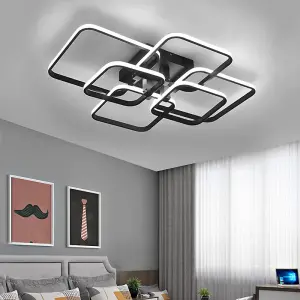 Black 6 Square Morden Acrylic LED Energy Efficient Semi Flush Ceiling Light Fixture Cool White