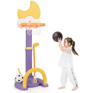 COSTWAY 4-In-1 Kids Basketball Hoop Adjustable Height Kids Sports Center