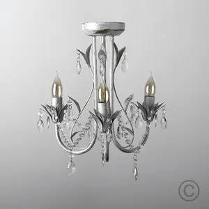 ValueLights Odelia Pair of Traditional Style Distressed Cream Shabby Chic 3 Way Ceiling Light Chandeliers