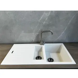 Liquida LG150WH 1.5 Bowl Granite Reversible Inset White Kitchen Sink With Waste