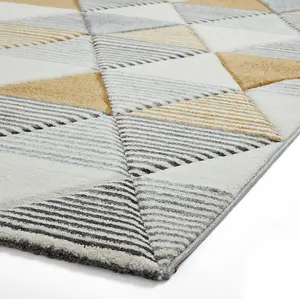 Grey Yellow Modern Geometric Easy To Clean Rug For Dining Room-160cm X 220cm