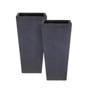 Set of 2 IDEALIST™ 89cm Tall Planter, Dark Grey Reinforced Stone Tapered Planter, Large Outdoor Plant Pots L43 W43 H89 cm, 127L