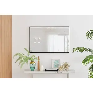 Alcantera Rectangle Metal Frame Wall Mirror Simple and Elegant Modern Design Black / 100cm H x 66cm W