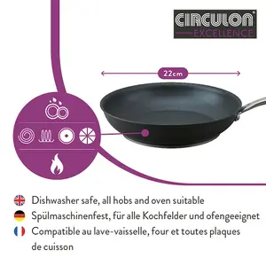 Circulon Excellence Black Round Aluminium Induction Suitable Dishwasher Safe Frying Pan 22cm