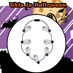 Halloween Ghost Necklace with LED Light Up Trick or Treat Party  White