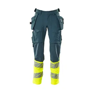 Mascot Accelerate Safe Trousers with Holster Pockets - Dark Petroleum/Hi-Vis Yellow   (50.5) (Leg Length - Regular)