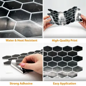 Walplus Shimmering Black Honeycomb Hexa Tile Stickers 2D Multipack 48Pcs