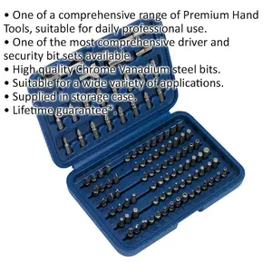 100 Piece Power Tool Security Bit Set - Chrome Vanadium Steel Bits - Case