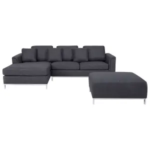 Right-Hand Corner Sofa with Ottoman OSLO Dark Grey Fabric Right Hand