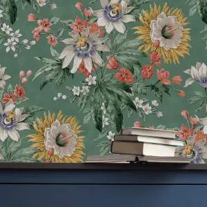 Boutique Martha Green Floral Smooth Wallpaper