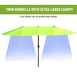 Outsunny Sun Umbrella Canopy Double-sided Crank Shade Shelter 4.6M Green