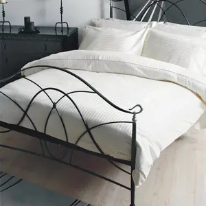 Plain Dye 540 TC Egyptian-Quality Cotton Satin Striped Duvet Cover Set with Pillowcases Ivory / Super King Duvet Cover + 2 Standard Pillowcases