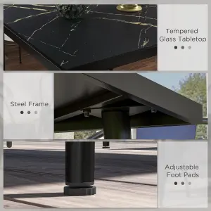 Outsunny Outdoor Dining Table for 4 with Marble Effect Tempered Glass Top Black