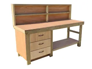 Wooden Eucalyptus top tool cabinet workbench with storage shelf (V.7)  (H-90cm, D-70cm, L-180cm) with back panel