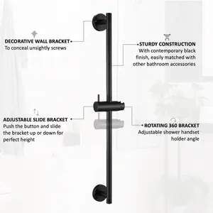 ENKI Dune Matte Black Modern Wall Mounted Brass Thermostatic Shower Mixer Tap & Slider Rail Kit