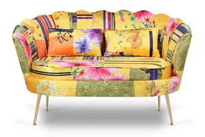 2 Seater Loveseat Small Sofa in Gold Patchwork Fabric