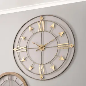 Graphite and Gold Metal Round Wall Clock Large