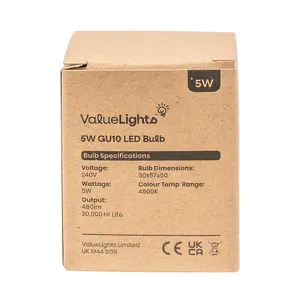 ValueLights Pack of 10 5w High Power Long Life 50w Replacement Energy Saving LED GU10 Frosted Lens Bulbs 4500K Cool White