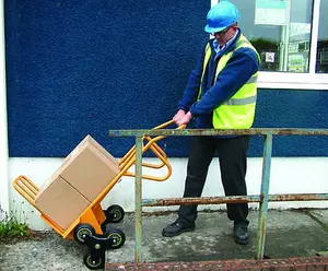 Heavy Duty Stair Climber Sack Truck, Steel Yellow Frame, 3 Linked Wheels, Folding Toe Plate For Extra Storage - 200kg Capacity