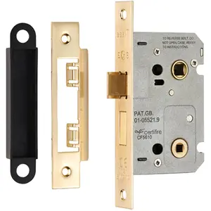 Satin Brass Locking Bathroom Door Sashlock Latch - Square Forend 64mm Deep