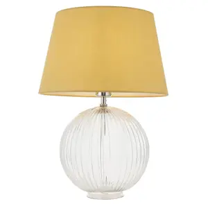 Table Lamp Clear Ribbed Glass & Yellow Cotton 40W E27 GLS Base & Shade