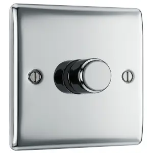 BG Raised slim Silver Chrome effect 1 gang profile Single 200W Dimmer switch