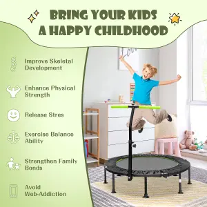 Costway 115CM Folding Trampoline Adults Kids Exercise Trampoline W/ Adjustable Handrail