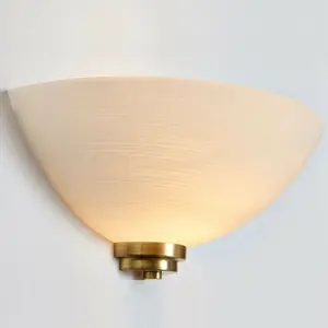 Dimmable LED Wall Light Antique Brass White Line Pattern Glass Shade Dome Lamp