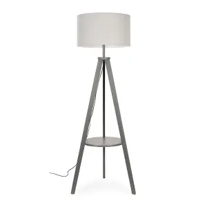 ValueLights Morrigan Modern Grey Wood Tripod Design Floor Lamp Base with Storage Shelf