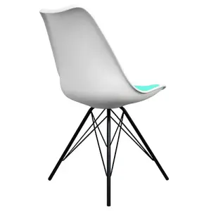 Soho White and Aqua Blue Plastic Dining Chair with Black Metal Legs