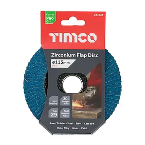 TIMCO Flap Disc Zirconium Type 29 Conical P60 Grit - 115 x 22.23