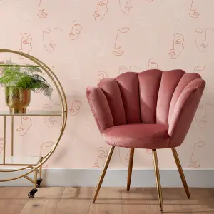 furn. Kindred Blush Pink Abstract Faces Printed Wallpaper