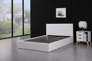 Ottoman Storage Bed Side Lift Opening White, 4FT Small Double Bed Frame