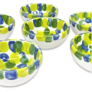 Petalo Hand Painted Ceramic Tapas Bowls in Green Set of 6 x 9cm