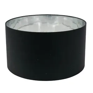 ValueLights Reni Large Black Fabric with Metallic Chrome Silver Inner Drum Ceiling Lamp Shade and Bulb