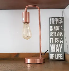 Caitlin Industrial Filament Bulb Table Desk Lamp Brushed Copper (Rose Gold)