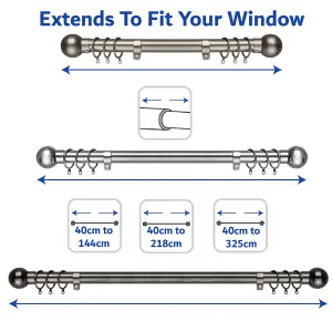 Metal Curtain Pole Set Extendable 40cm to 218cm Antique Brass Ball 25mm Curtain Rail