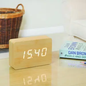 Sleek & Chic Modern Digital Birch Solid Wood Electric Alarm Tabletop Clock Beech