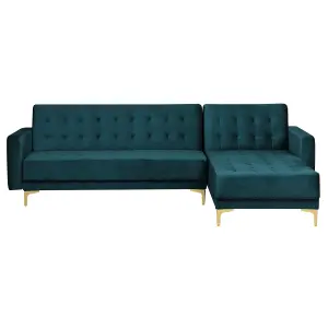 Corner Sofa ABERDEEN Teal Velvet Left Hand