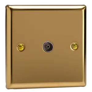 Varilight 1-Gang TV Socket, Co-Axial Polished Brass