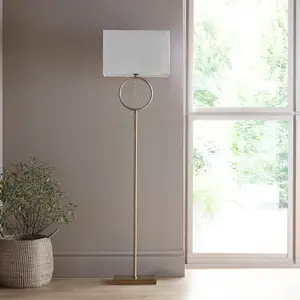 Lizzy Antique Brass Floor Lamp with Cream Shade