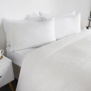 Filled Pinsonic Grid Panel Duvet Cover Bedding Set, White - King