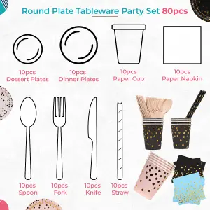 Polka Dot Party Tableware Disposable Dinnerware Set - Pink