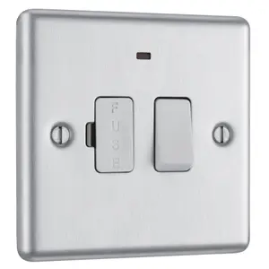 GoodHome Brushed Steel 13A 2 way Raised rounded profile Screwed Switched Neon indicator Fused connection unit