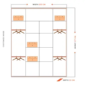 Sliding Wardrobes 4U Simona Double Mirror Sliding Door Wardrobe in 5 Colors - Walnut (W)2030mm (H)2170mm