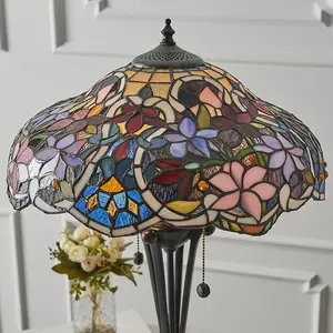 Floral Tiffany Glass Design Table Lamp Light - Dark Bronze Effect Lampholder