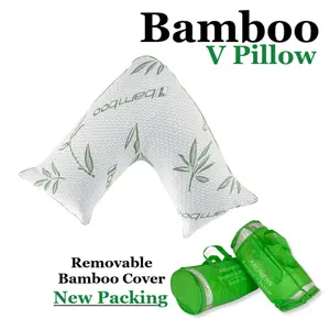 Bamboo V Shaped Pillow Memory Foam Filled Orthopedic Back Neck Maternity Support