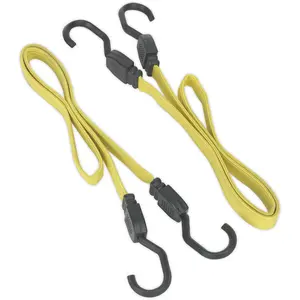 2 Piece 910mm Flat Bungee Cord Set - Heavy Duty Steel Hooks - 2200mm Stretch