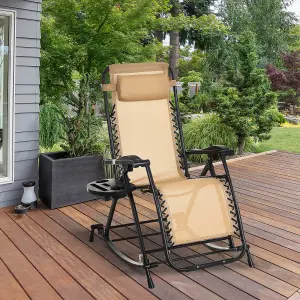 Outsunny Folding Recliner Chair Outdoor Lounge Rocker Zero-Gravity Seat